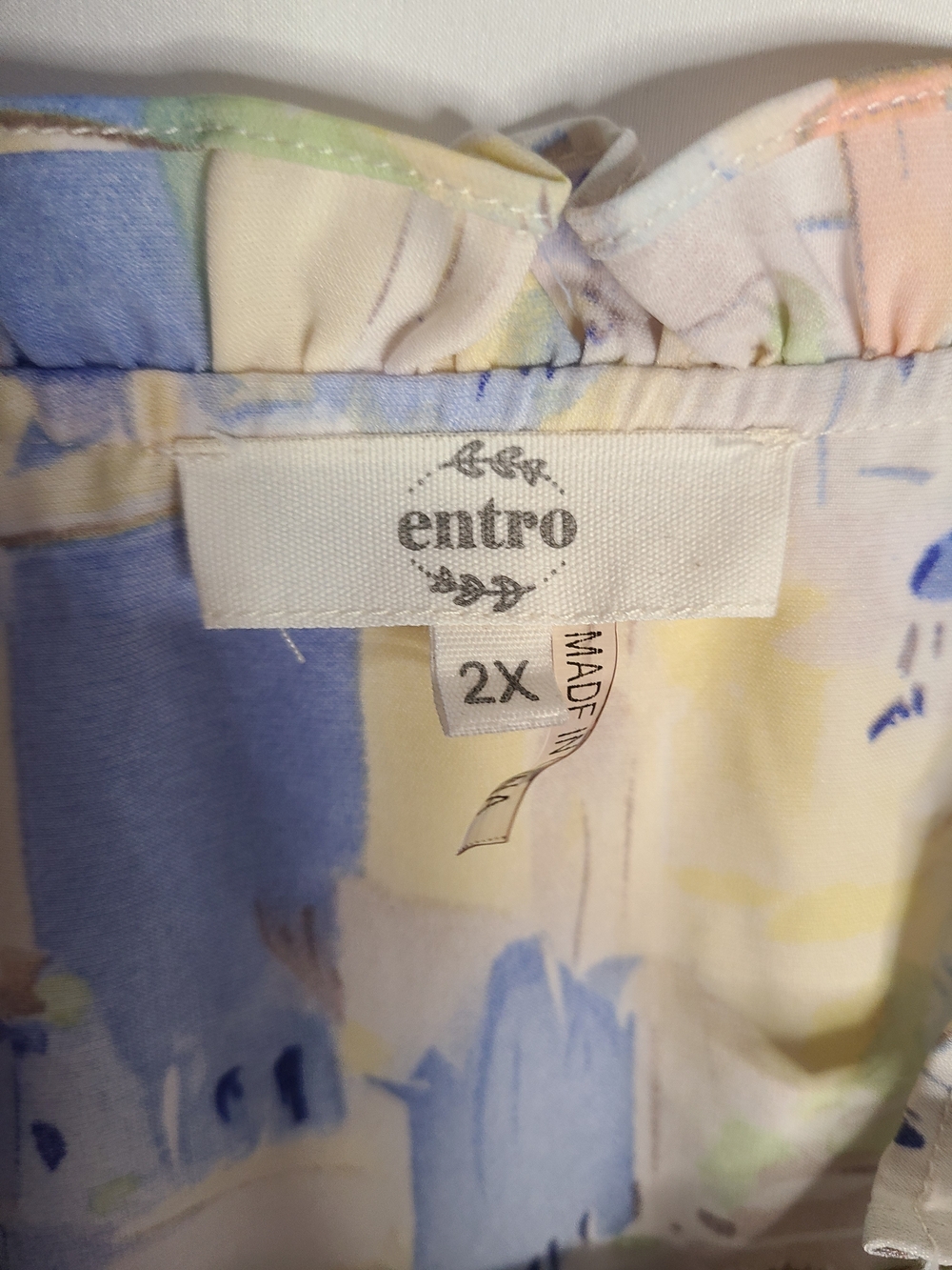 Entro Mediterranean Coastal Town Print Blouse Boho Ruffle Neck Plus Size 2X - Picture 2 of 9